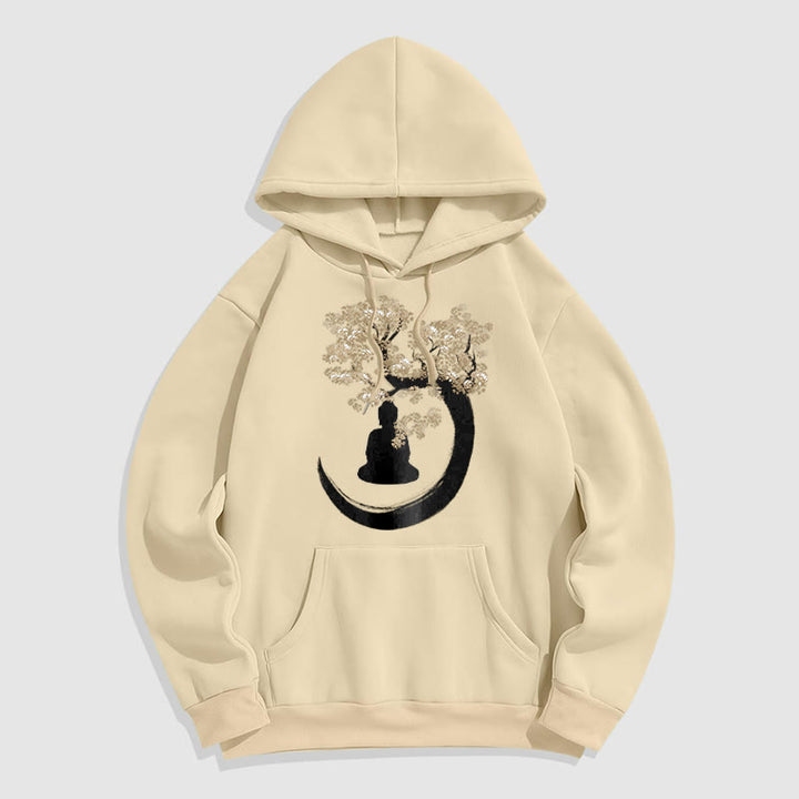 Buddha Stones Buddha Sitting Under The Tree Fleece Lined Hoodie