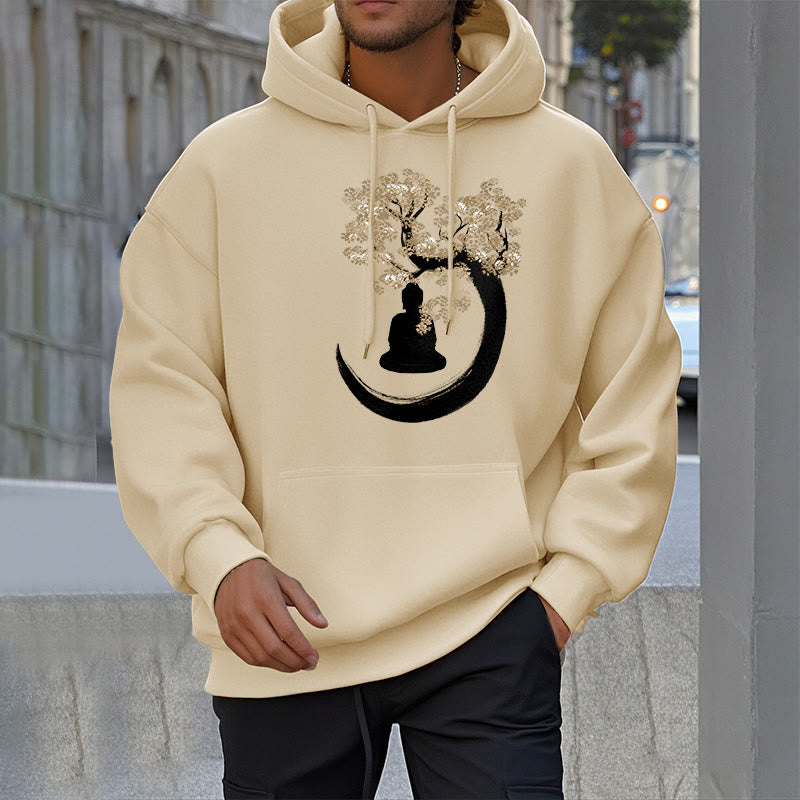 Buddha Stones Buddha Sitting Under The Tree Fleece Lined Hoodie