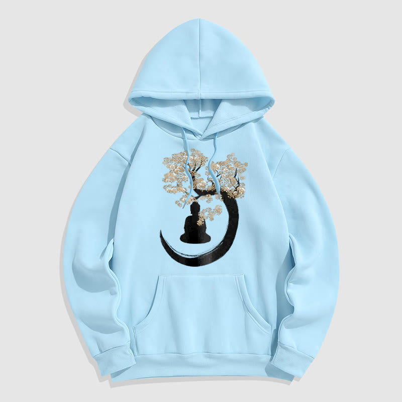 Buddha Stones Buddha Sitting Under The Tree Fleece Lined Hoodie