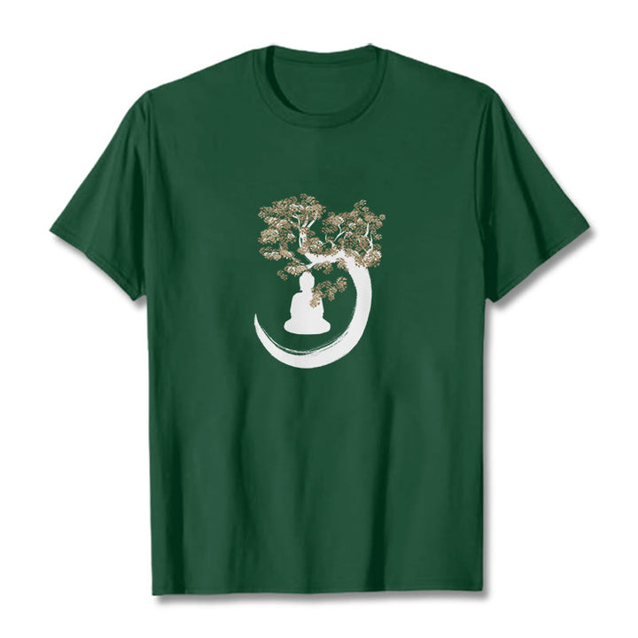 Buddha Stones Buddha Sitting Under The Tree Cotton Tee T-shirt