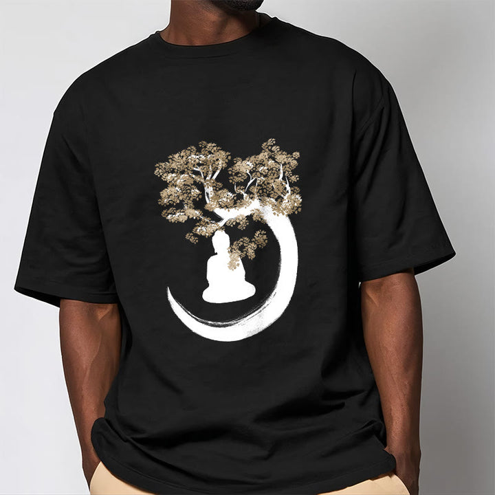 Buddha Stones Buddha Sitting Under The Tree Cotton Tee T-shirt