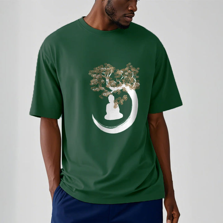 Buddha Stones Buddha Sitting Under The Tree Cotton Tee T-shirt