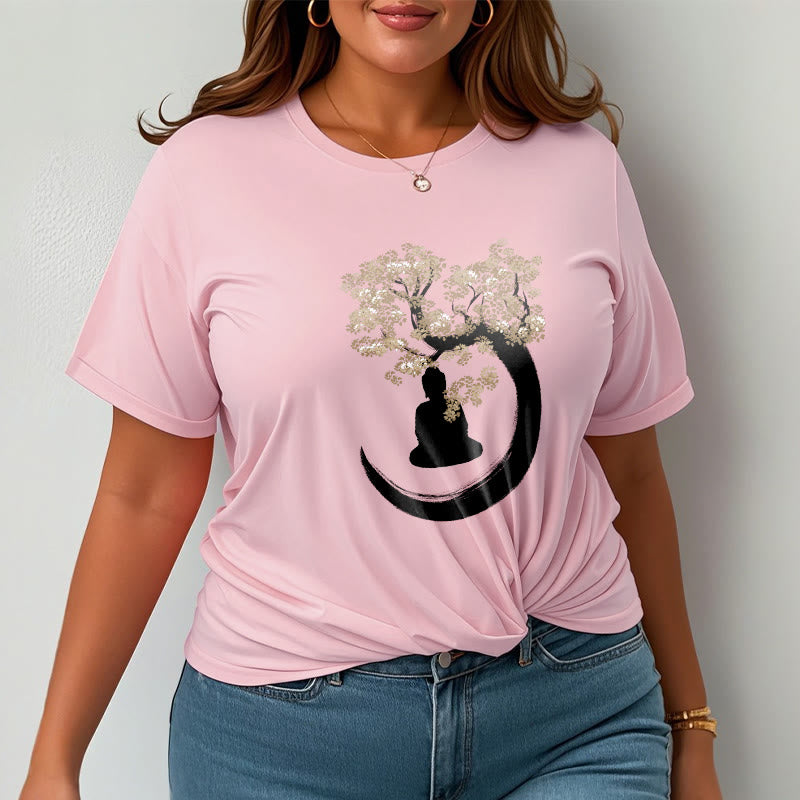 Buddha Stones Buddha Sitting Under The Tree Cotton Tee T-shirt