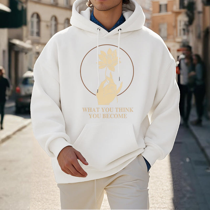 Buddha Stones What You Think You Become Lotus Design Fleece Lined Hoodie