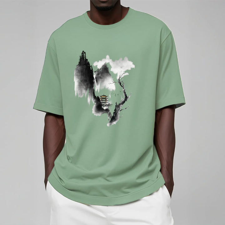Buddha Stones Pavilion Tree Geese Around The Mountains Pattern Tee T-shirt - image 16