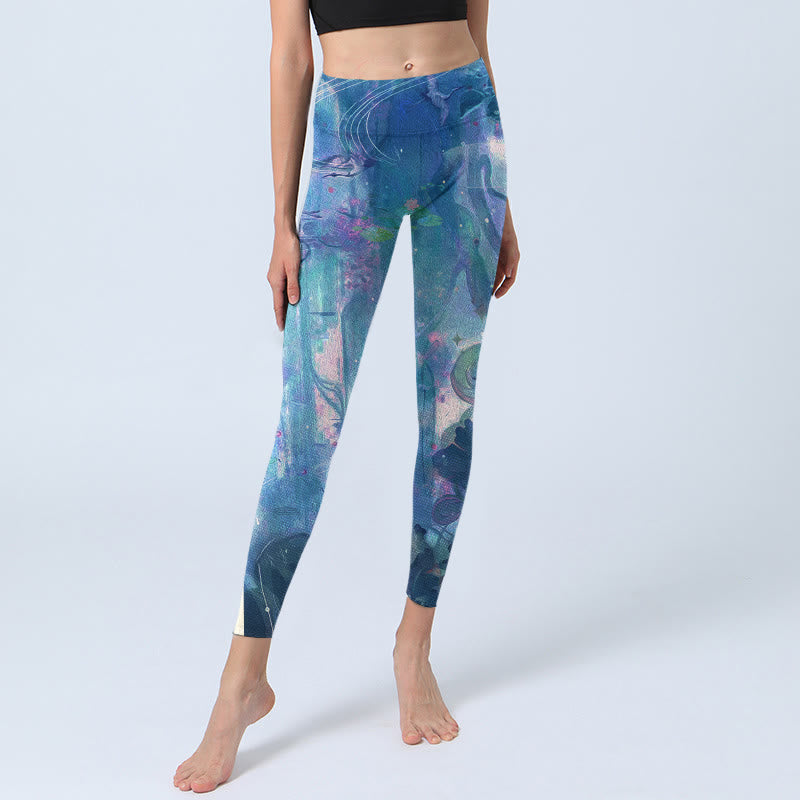 Buddha Stones Lotus Flowers Leaves Birds Gym Leggings Women's Yoga Pants