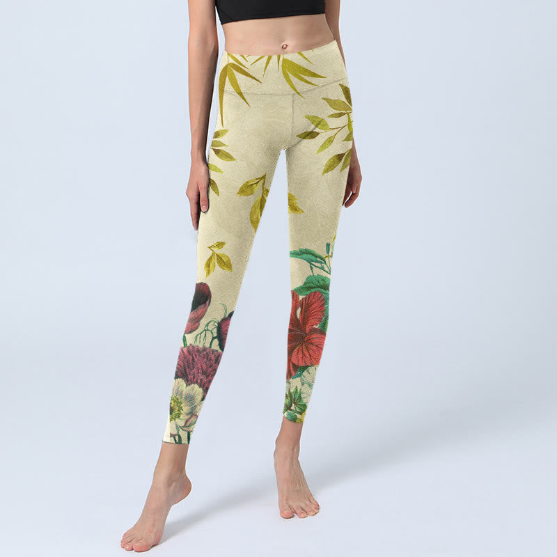 Buddha Stones Golden Green Leaves Colorful Flowers Gym Leggings Women's Yoga Pants - image 5