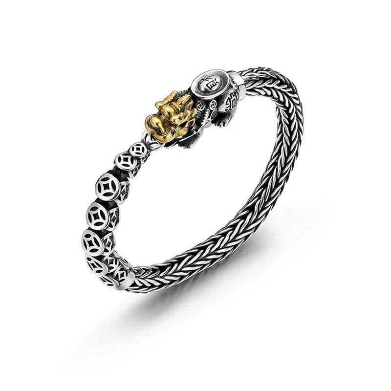 Buddha Stones 925 Sterling Silver PiXiu Copper Coins Ingot Wealth Bracelet Bangle - 22cm fit for Wrist Circumference 20cm - image 1