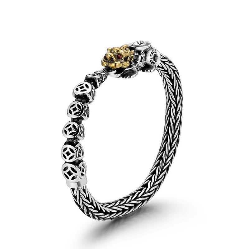 Buddha Stones 925 Sterling Silver PiXiu Copper Coins Ingot Wealth Bracelet Bangle - image 1