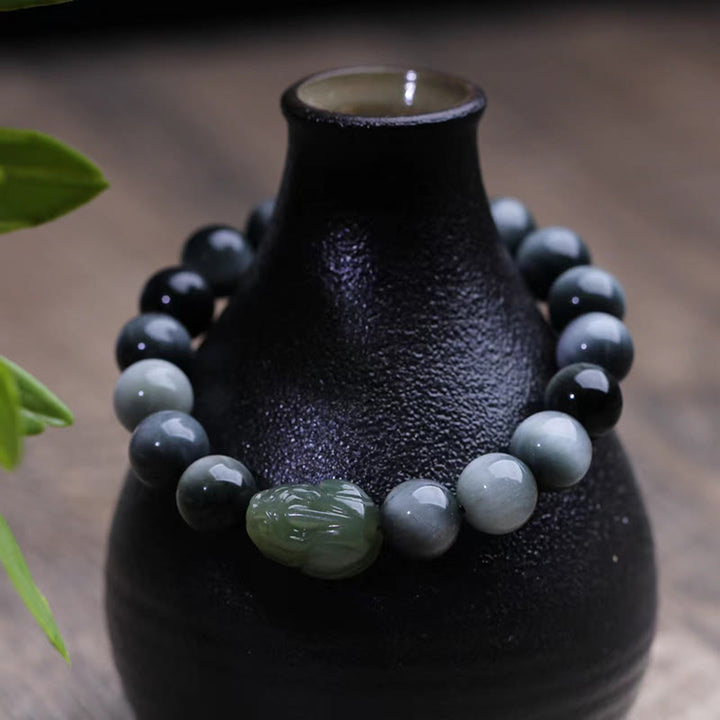 Buddha Stones Natural Eagle's Eye Stone Hetian Jade Pixiu Confidence Bracelet