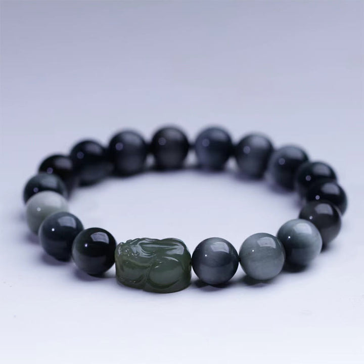 Buddha Stones Natural Eagle's Eye Stone Hetian Jade Pixiu Confidence Bracelet