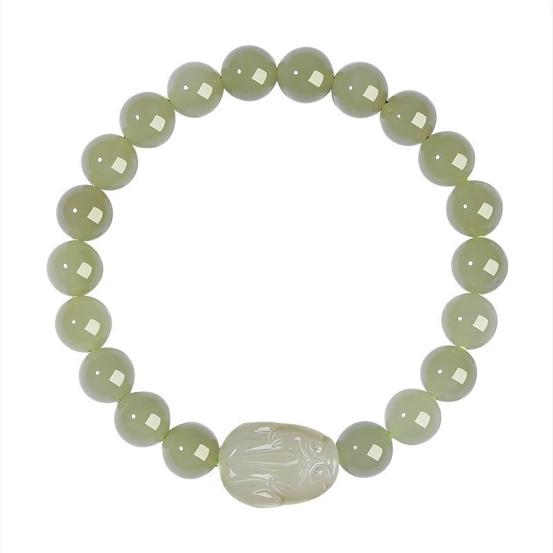 Buddha Stones Natural Hetian Jade PiXiu Carved Luck Bracelet