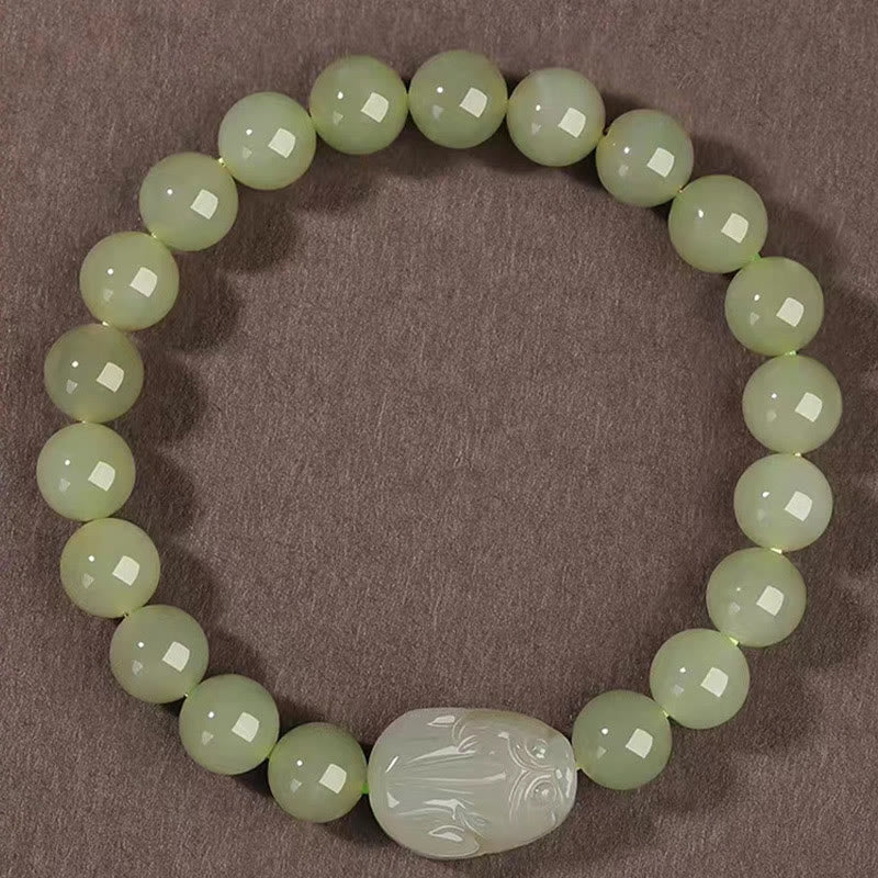 Buddha Stones Natural Hetian Jade PiXiu Carved Luck Bracelet