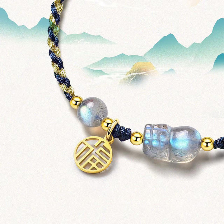 Buddha Stones Moonstone PiXiu Blue Tiger Eye Fu Character Healing Couple String Bracelet