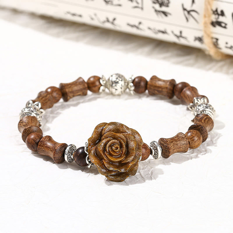 Buddha Stones Sandalwood Bamboo Pattern Camellia Healing Bracelet