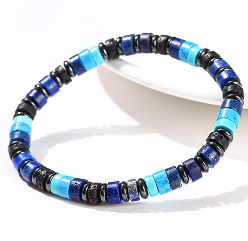 Buddha Stones Hematite Turquoise Lazurite Lapis Lazuli Lava Rock Black Glitter Stone Support Bracelet - image 6