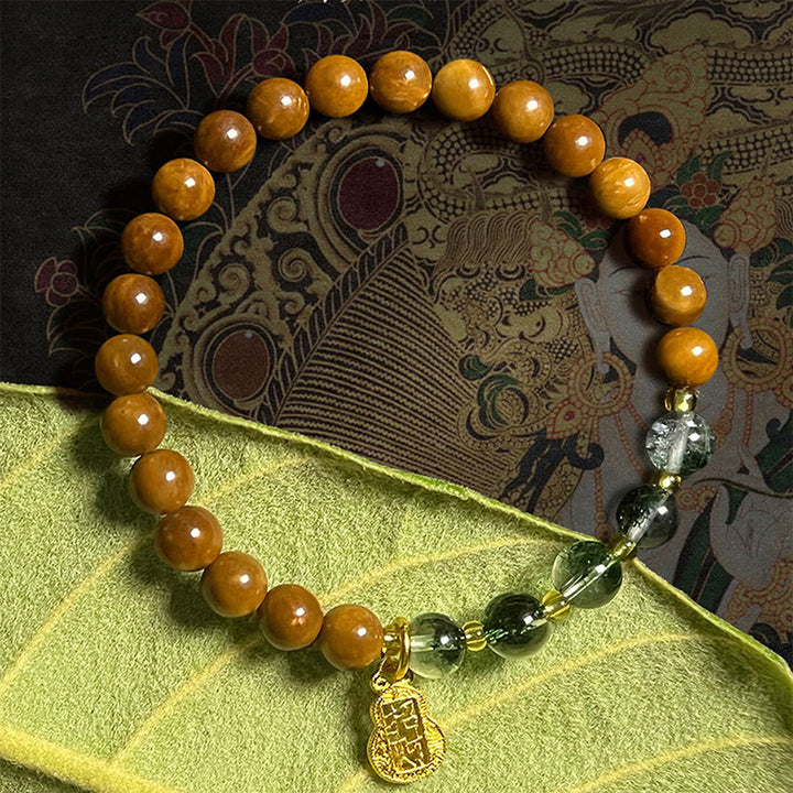 Buddha Stones Green Phantom Citrine Rutilated Quartz Super Seven Crystal Confidence Attract Wealth Bracelet