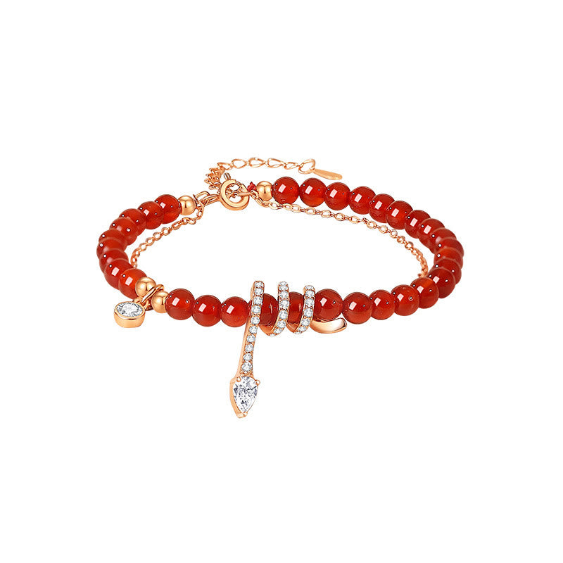 Buddha Stones Red Agate 925 Sterling Silver Rosegold Year Of The Snake Confidence Bracelet