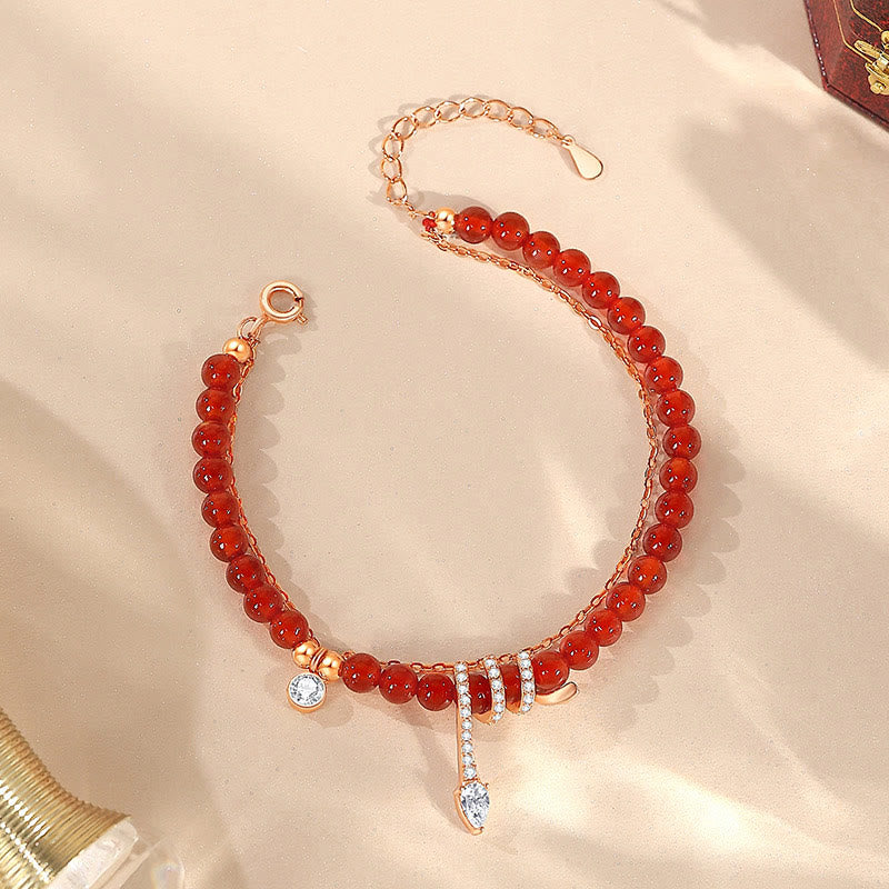 Buddha Stones Red Agate 925 Sterling Silver Rosegold Year Of The Snake Confidence Bracelet