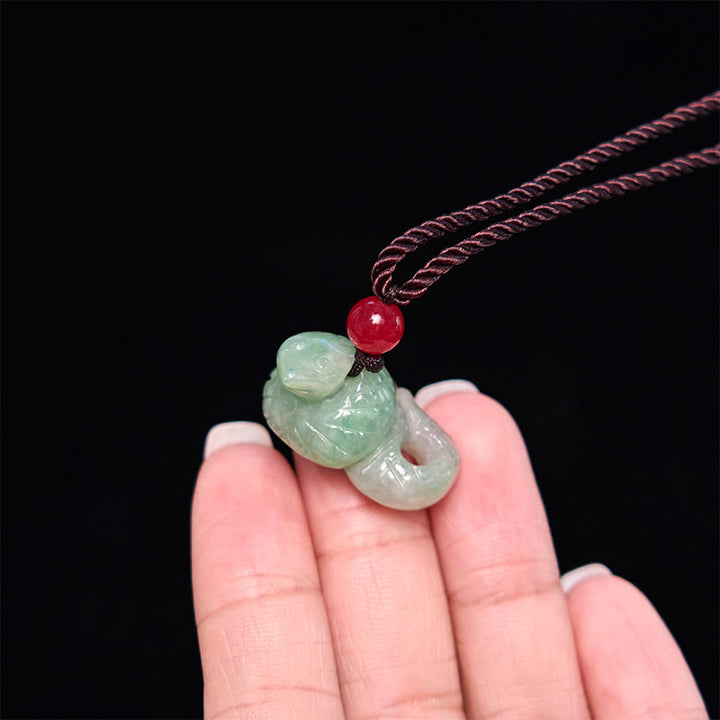 Buddha Stones Chinese Zodiac Year of the Snake Natural Jade Luck Necklace Pendant - image 5