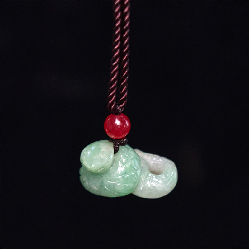 Buddha Stones Chinese Zodiac Year of the Snake Natural Jade Luck Necklace Pendant - image 2