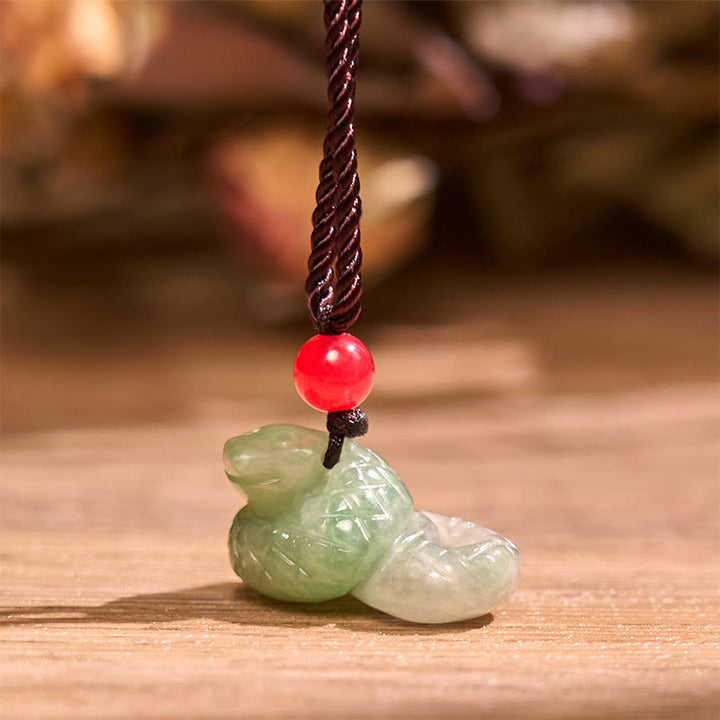 Buddha Stones Chinese Zodiac Year of the Snake Natural Jade Luck Necklace Pendant