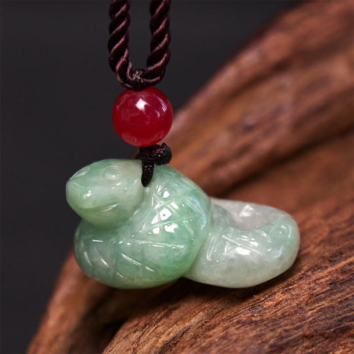 Buddha Stones Chinese Zodiac Year of the Snake Natural Jade Luck Necklace Pendant - Snake - image 1