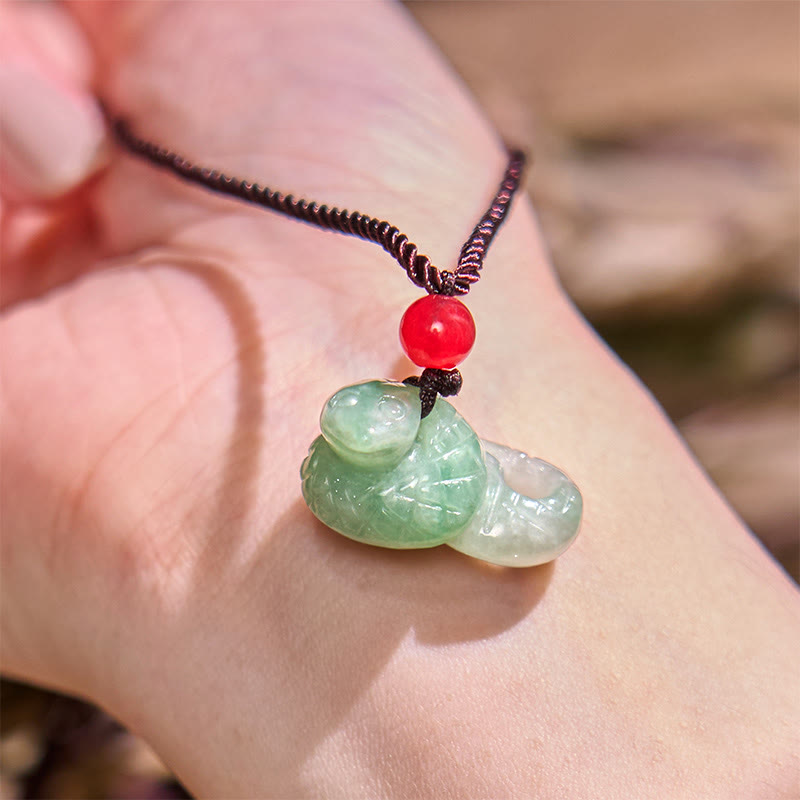 Buddha Stones Chinese Zodiac Year of the Snake Natural Jade Luck Necklace Pendant - image 6