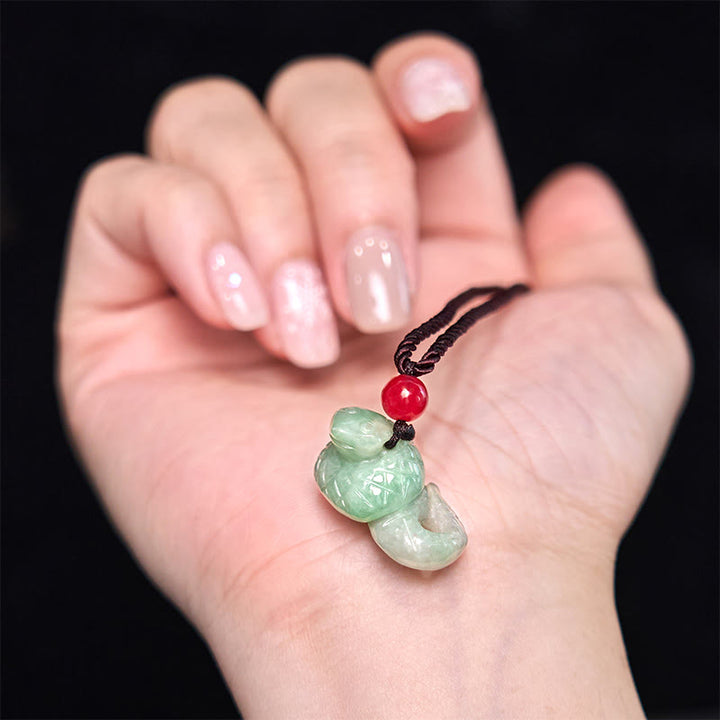 Buddha Stones Chinese Zodiac Year of the Snake Natural Jade Luck Necklace Pendant