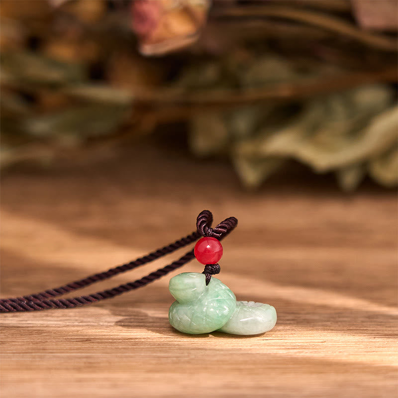 Buddha Stones Chinese Zodiac Year of the Snake Natural Jade Luck Necklace Pendant - image 4