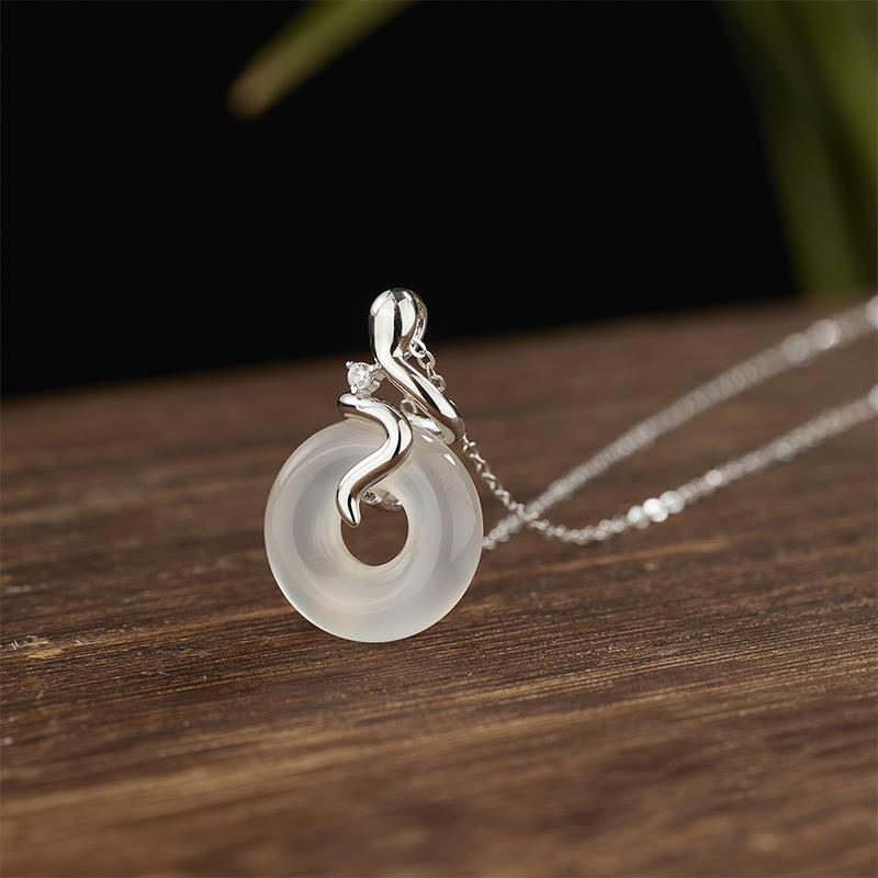 Buddha Stones 925 Sterling Silver Year Of The Snake Chalcedony Peace Buckle Positive Necklace Pendant