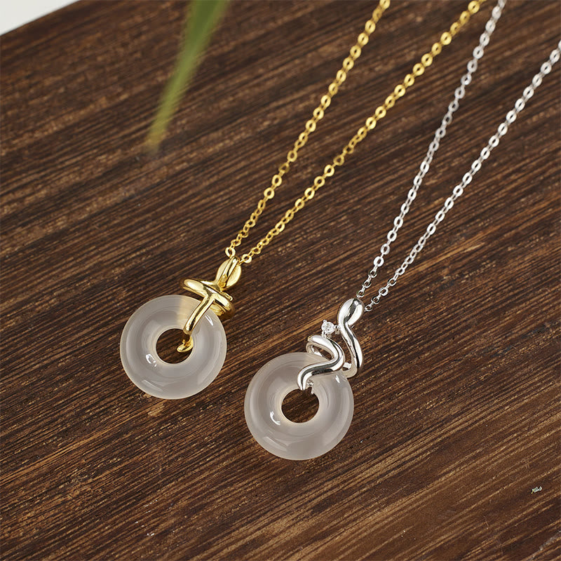 Buddha Stones 925 Sterling Silver Year Of The Snake Chalcedony Peace Buckle Positive Necklace Pendant - image 1