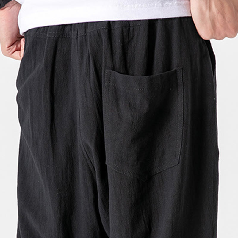 Buddha Stones Solid Color Drawstring Cotton Men's Pants With Pockets - image 14