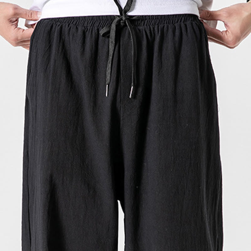 Buddha Stones Solid Color Drawstring Cotton Men's Pants With Pockets - image 12
