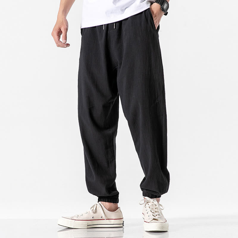 Buddha Stones Solid Color Drawstring Cotton Men's Pants With Pockets - Black - US/UK/AU50，EU60 (5XL) - image 8