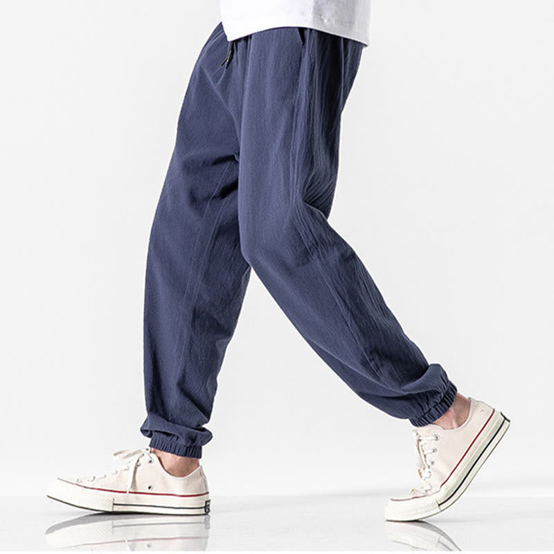 Buddha Stones Solid Color Drawstring Cotton Men's Pants With Pockets - image 17