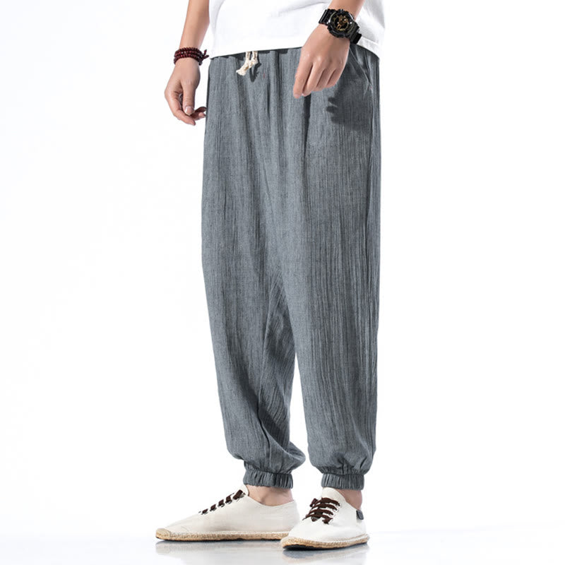 Buddha Stones Casual Solid Color Drawstring Linen Men's Pants With Pockets - LightSlateGray - US/UK/AU46，EU56 (5XL) - image 22