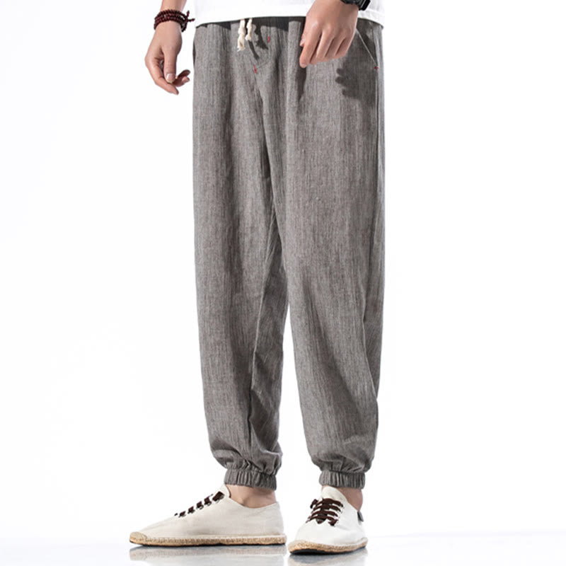 Buddha Stones Casual Solid Color Drawstring Linen Men's Pants With Pockets - Gray - US/UK/AU46，EU56 (5XL) - image 29