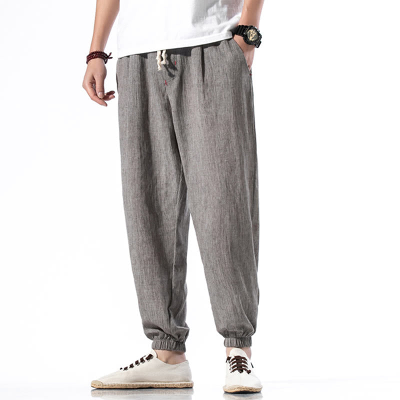 Buddha Stones Casual Solid Color Drawstring Linen Men's Pants With Pockets - image 30