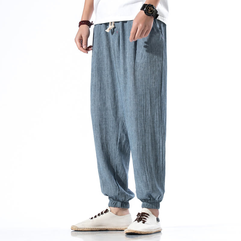 Buddha Stones Casual Solid Color Drawstring Linen Men's Pants With Pockets - image 2