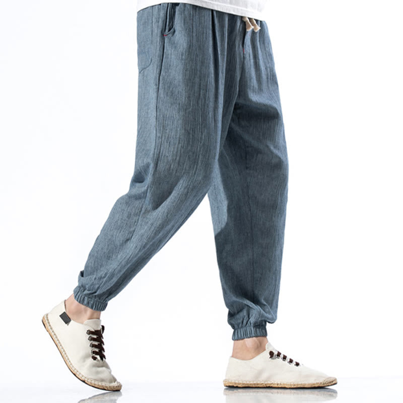 Buddha Stones Casual Solid Color Drawstring Linen Men's Pants With Pockets - image 4