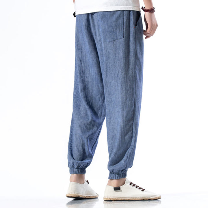 Buddha Stones Casual Solid Color Drawstring Linen Men's Pants With Pockets - image 21