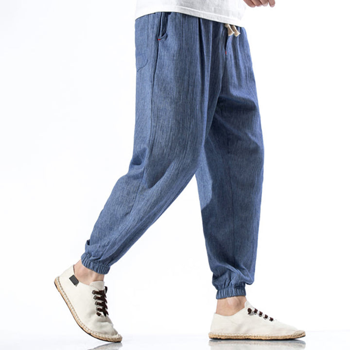 Buddha Stones Casual Solid Color Drawstring Linen Men's Pants With Pockets - image 21