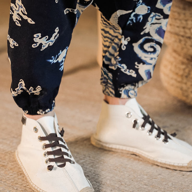 Buddha Stones Chinese Dragon Pattern Cotton Men's Harem Pants With Pockets - image 11