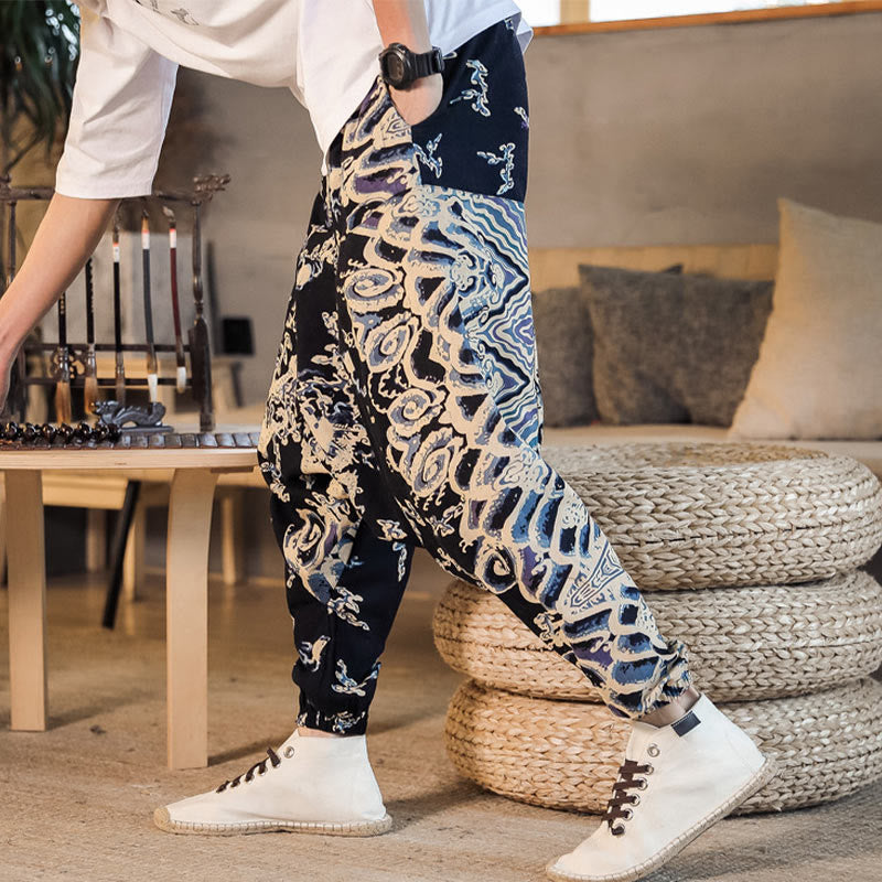 Buddha Stones Chinese Dragon Pattern Cotton Men's Harem Pants With Pockets - image 5