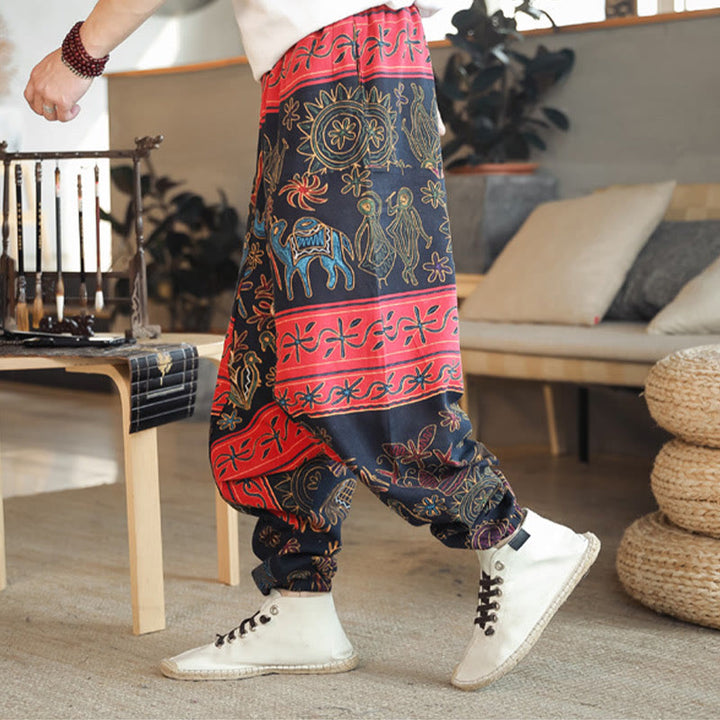 Buddha Stones Colorful Camel Figure Pattern Cotton Men's Harem Pants With Pockets - image 2