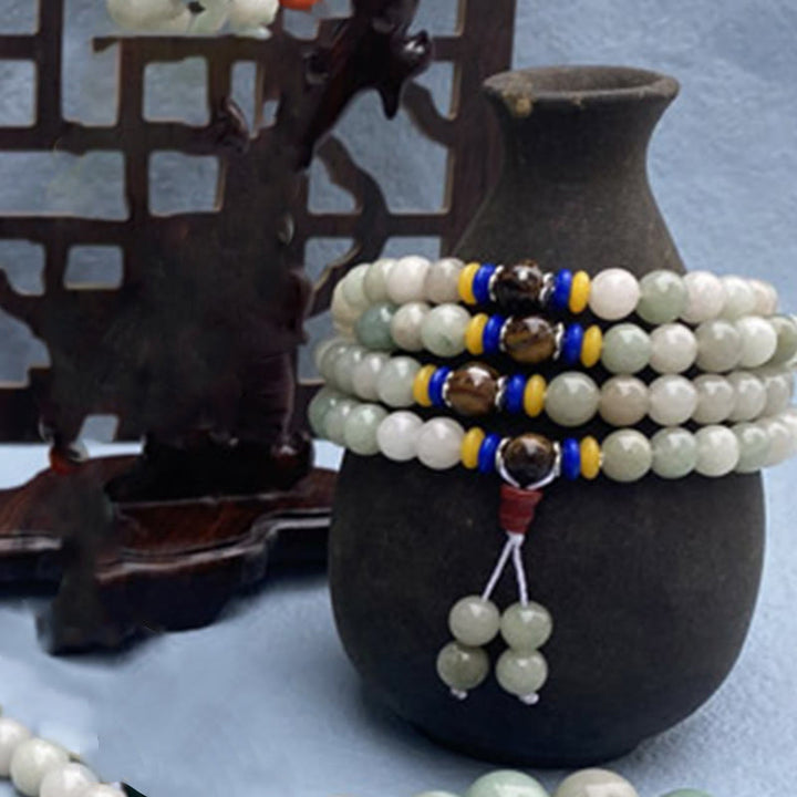 Buddha Stones 108 Mala Beads Natural Shetai jade Luck Prosperity Bracelet