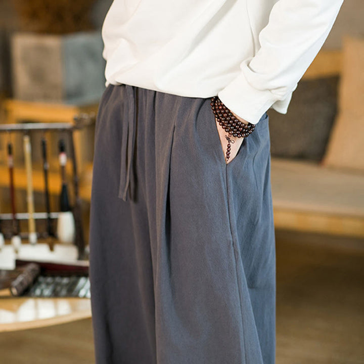 Buddha Stones Solid Color Drawstring Men's Harem Pants With Pockets - image 38
