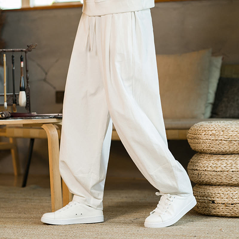Buddha Stones Solid Color Drawstring Men's Harem Pants With Pockets - image 21