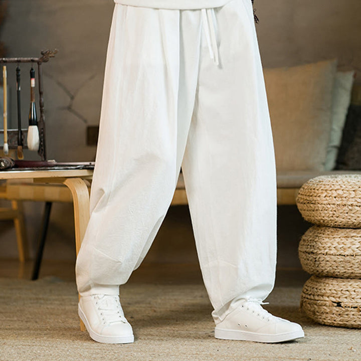 Buddha Stones Solid Color Drawstring Men's Harem Pants With Pockets - image 19